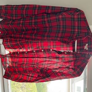 J Crew Factory red plaid button up shirt